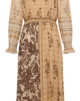 YAYING 100% Silk Floral Print Tie-Neck Midi Dress