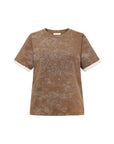 Baked Dye Stretch Cotton Embroidered Gradient Color-Block Short Sleeve Top