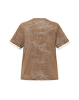 Baked Dye Stretch Cotton Embroidered Gradient Color-Block Short Sleeve Top