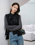 EP YAYING Wool Embroidered Stand Collar Vest