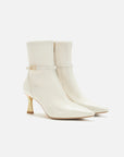 EP YAYING Stretch Lambskin Spliced Pointed Toe High-Heeled Ankle Boots