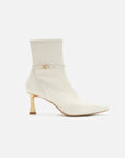 EP YAYING Stretch Lambskin Spliced Pointed Toe High-Heeled Ankle Boots