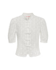 EP YAYING Cotton Lace Openwork Stand Collar Top