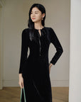 EP YAYING Silk Velvet Little Black Dress