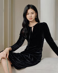 EP YAYING Silk Velvet Little Black Dress