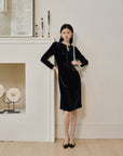 EP YAYING Silk Velvet Little Black Dress