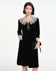 EP YAYING Lace Collar Velvet Knee Length Dress