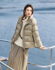 EP YAYING Silk Jacquard Stand-Collar Goose Down Coat