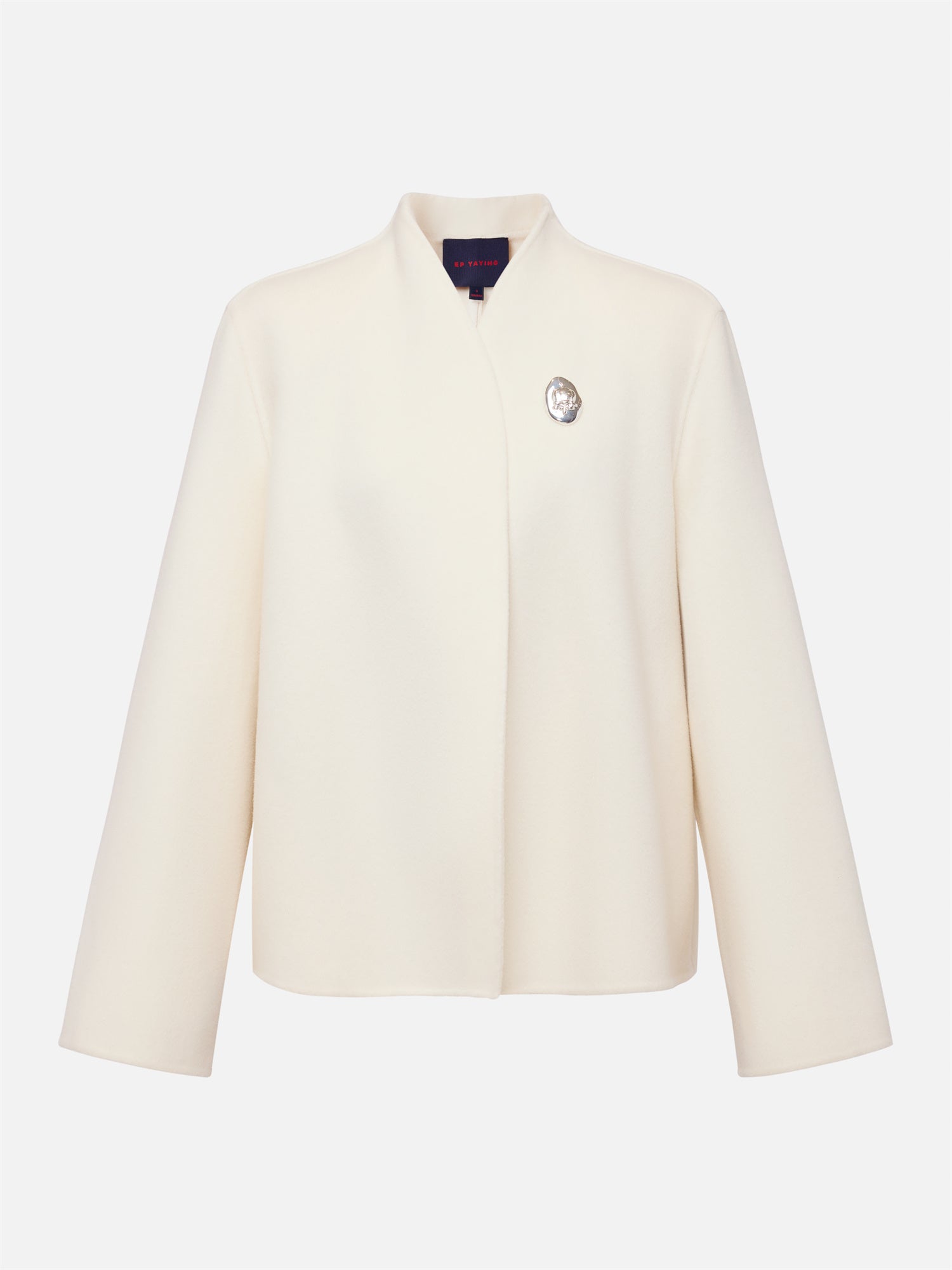 White-on-White Cashmere Cape Double-Faced Wool Short Coat