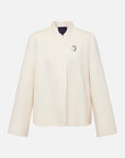 White-on-White Cashmere Cape Double-Faced Wool Short Coat