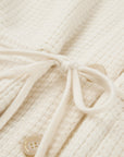EP YAYING Pure White Cashmere Stand-Collar Drawstring Cardigan