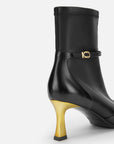 EP YAYING Stretch Lambskin Spliced Pointed Toe High-Heeled Ankle Boots