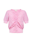 EP YAYING Textured Openwork Jacquard Drawstring Waist Pink Knit Top