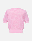 EP YAYING Textured Openwork Jacquard Drawstring Waist Pink Knit Top
