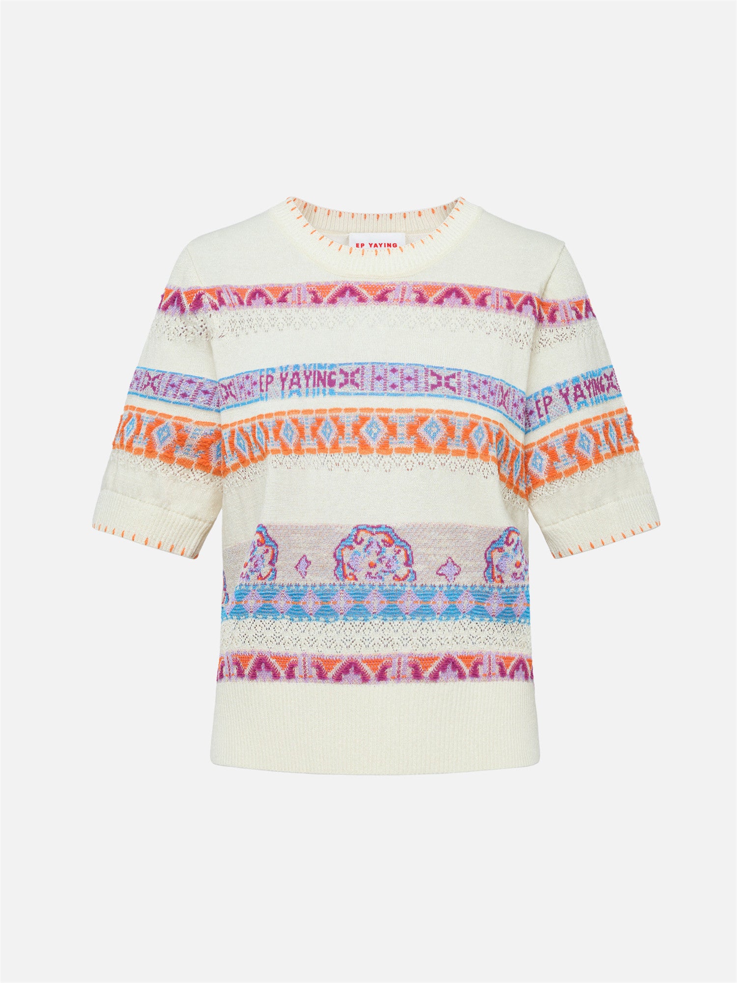 EP YAYING Striped Jacquard Knit T-Shirt EGKEH9507AM