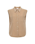 Sandy Mocha Cool Sleeveless Silk Embroidered Collar Sleeveless Top