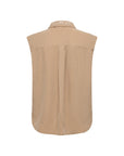 Sandy Mocha Cool Sleeveless Silk Embroidered Collar Sleeveless Top