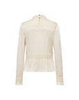 Silk Double-Face Satin Micro-Pleat Mandarin Collar Top
