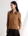 EP YAYING Cashmere Leather Collar Knitted Sweater