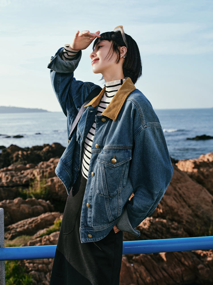 EP YAYING Cloud Denim Cotton Jacket