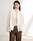 White-on-White Cashmere Cape Double-Faced Wool Short Coat