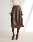 EP YAYING Textured PU Leather Midi Skirt