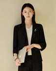 YAYING Jacquard Cinched Waist Blazer Jacket