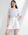 EP YAYING Color Block Polo Collar Knitwear
