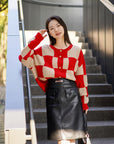 EP YAYING Plaid Short Knitted Cardigan