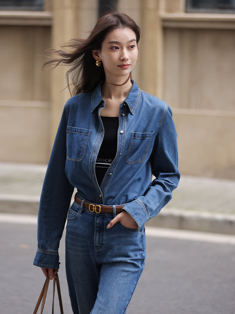 EP YAYING Vintage Denim Shirt