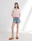 EP YAYING A-line Cotton Linen Denim Shorts