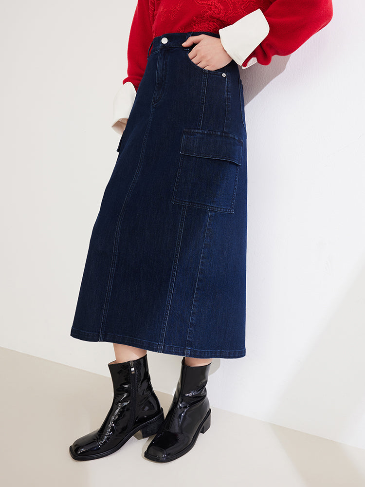 EP YAYING Straight Denim Skirt