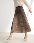 EP YAYING Gold Foil Pleated Skirt EGJIA3409AJ