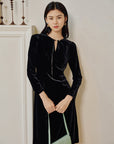 EP YAYING Silk Velvet Little Black Dress