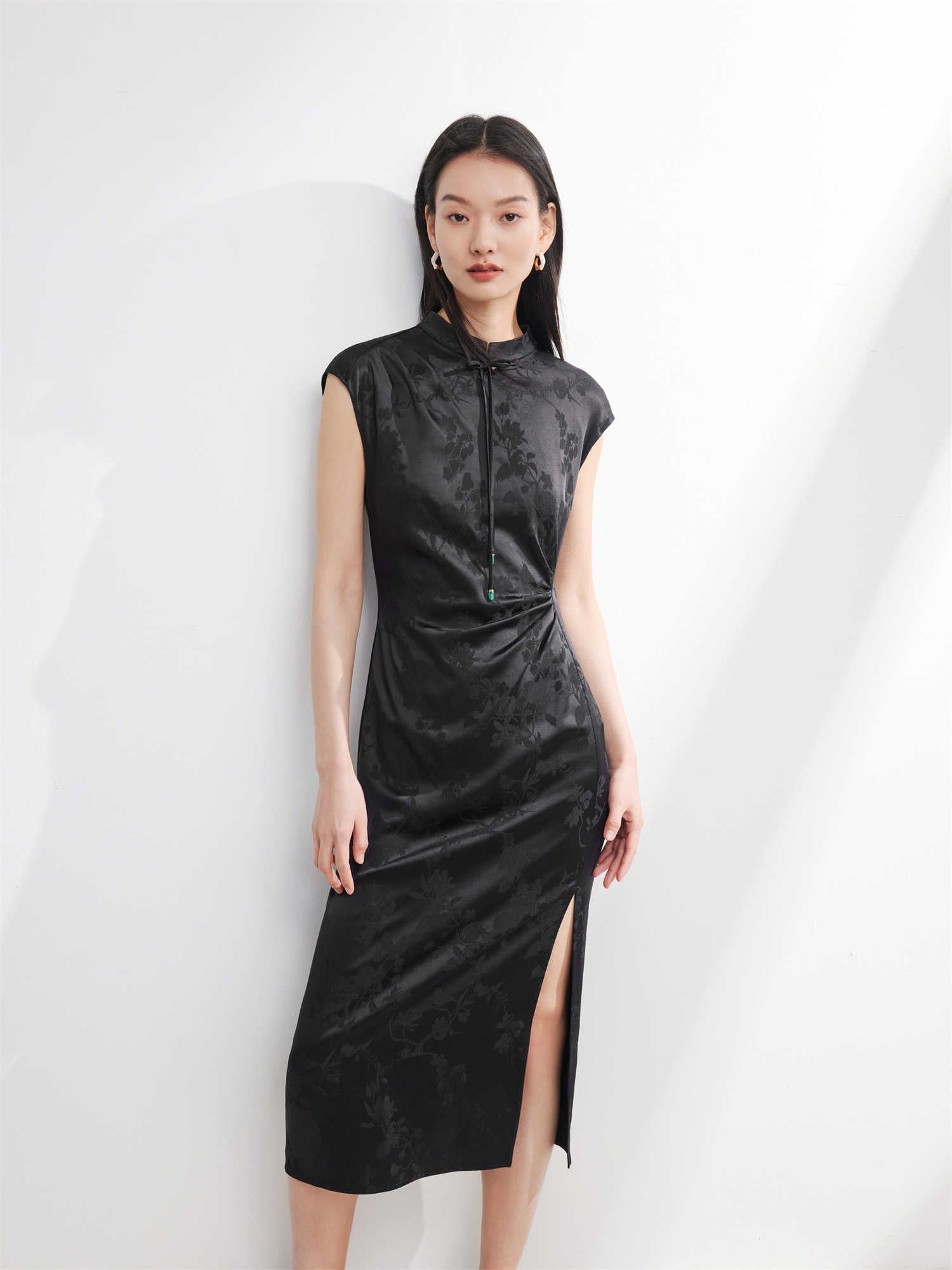 chinese style satin dress Qipao dress for women, Wedding Cheongsam, red Qipao, long Cheongsam Wine red / S