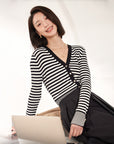 EP YAYING Striped Knit Cardigan