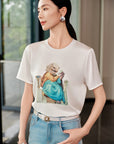 YAYING Silk Floral Print T-shirt