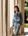 YAYING Braided Embroidery Denim Cotton Shirt