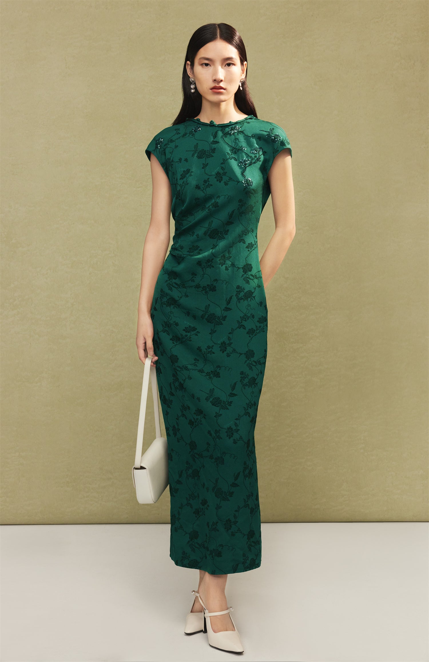 EP YAYING Chinese Style Silk Qipao Dress 6 / green EP YAYING Chinese Style Silk Qipao Dress 6 / green