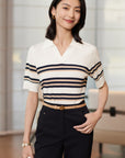 YAYING Striped Short Sleeve Knitwear