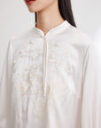 EP YAYING Neo-Chinese Silk Embroidered Stand Collar Shirt