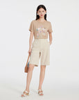 EP YAYING BEIGE T-SHIRT WITH A FLORAL DESIGN
