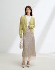 EP YAYING Wool Cashmere V-Neck Sequin Knit Cardigan Sweater