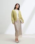 EP YAYING Wool Cashmere V-Neck Sequin Knit Cardigan Sweater