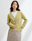 EP YAYING Wool Cashmere V-Neck Sequin Knit Cardigan Sweater