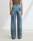 EP YAYING Rhinestone Cotton High-Waist Straight-Leg Jeans