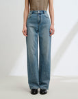 EP YAYING Rhinestone Cotton High-Waist Straight-Leg Jeans