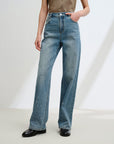 EP YAYING Rhinestone Cotton High-Waist Straight-Leg Jeans