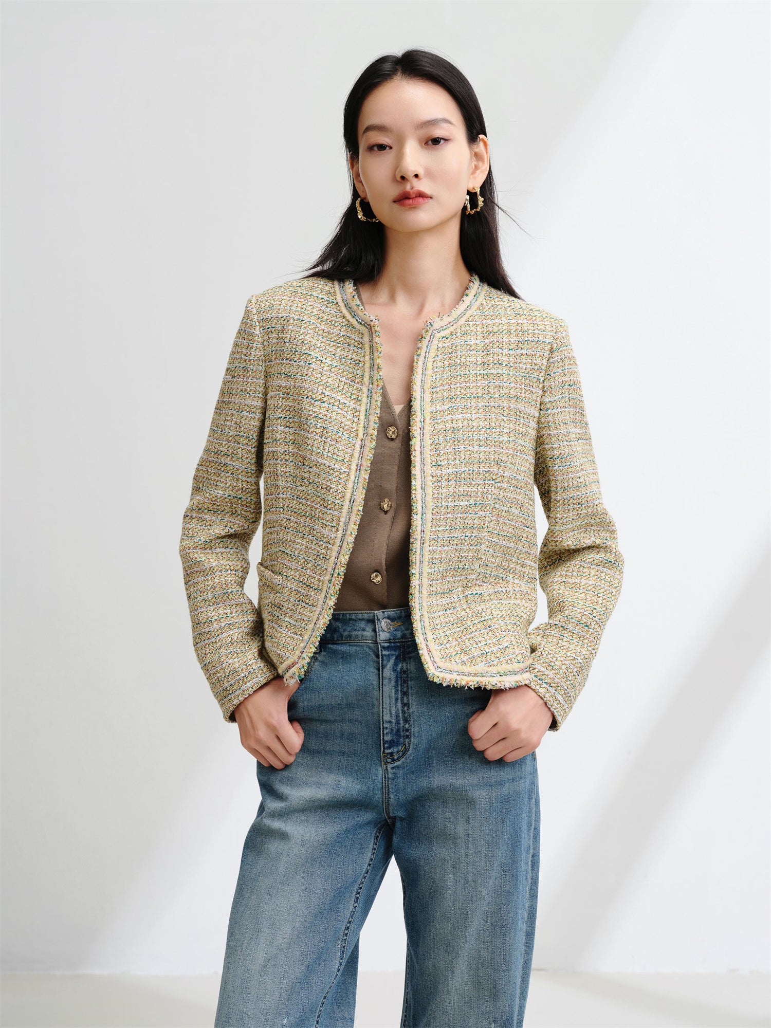EP YAYING Tweed Jacket Cropped Coat EGKPC1242AG