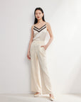 EP YAYING Silk Jacquard High-Waist Blazer Pants